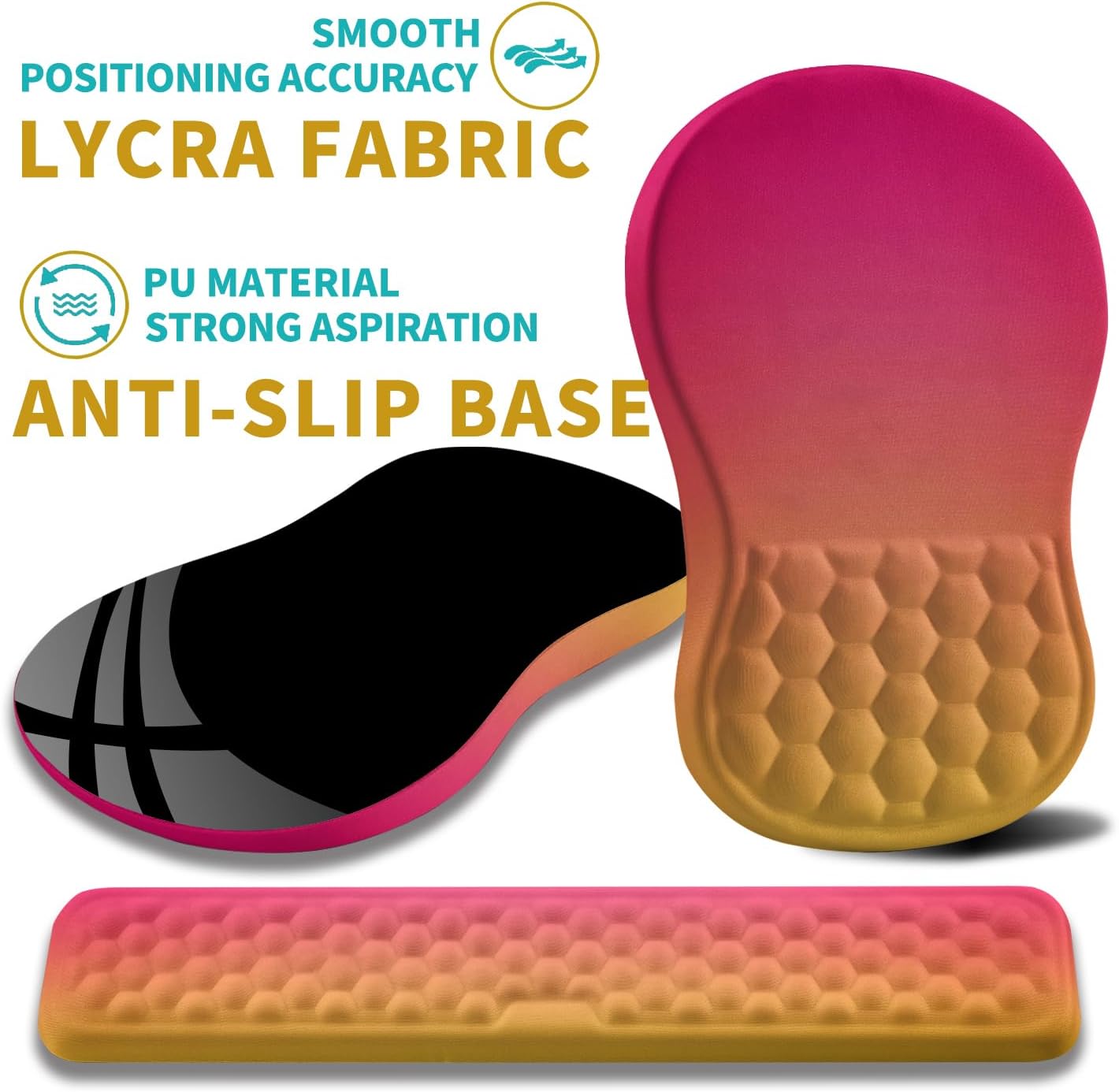 Hokafenle 2 in 1 Ergonomic Mouse Pad Wrist Support & Wrist Rest for Computer Keyboard Set, with Relieve Carpal Tunnel Pain Massage Bulge and Full Memory Gel Design (2In1 Set, Sunset Glow)