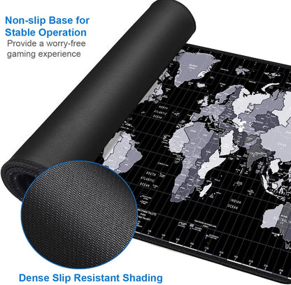 Large Mouse Pad, 31.5x15.7 inch Large Extended Computer Keyboard Mouse Mat, Water Resist Non-Slip Mousepad Rubber Base Long XXL Desk Mouse Pad for Work & Gaming, Office & Home, Grey Map