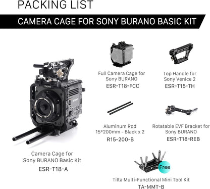 Tilta Camera Cage Compatible with Sony BURANO | Arri Rosettes, 1/4"-20 and 3/8"-16 Threads | w/Top Handle, Left/Right Side Arm, Battery Plate (Full Camera Cage Plus)