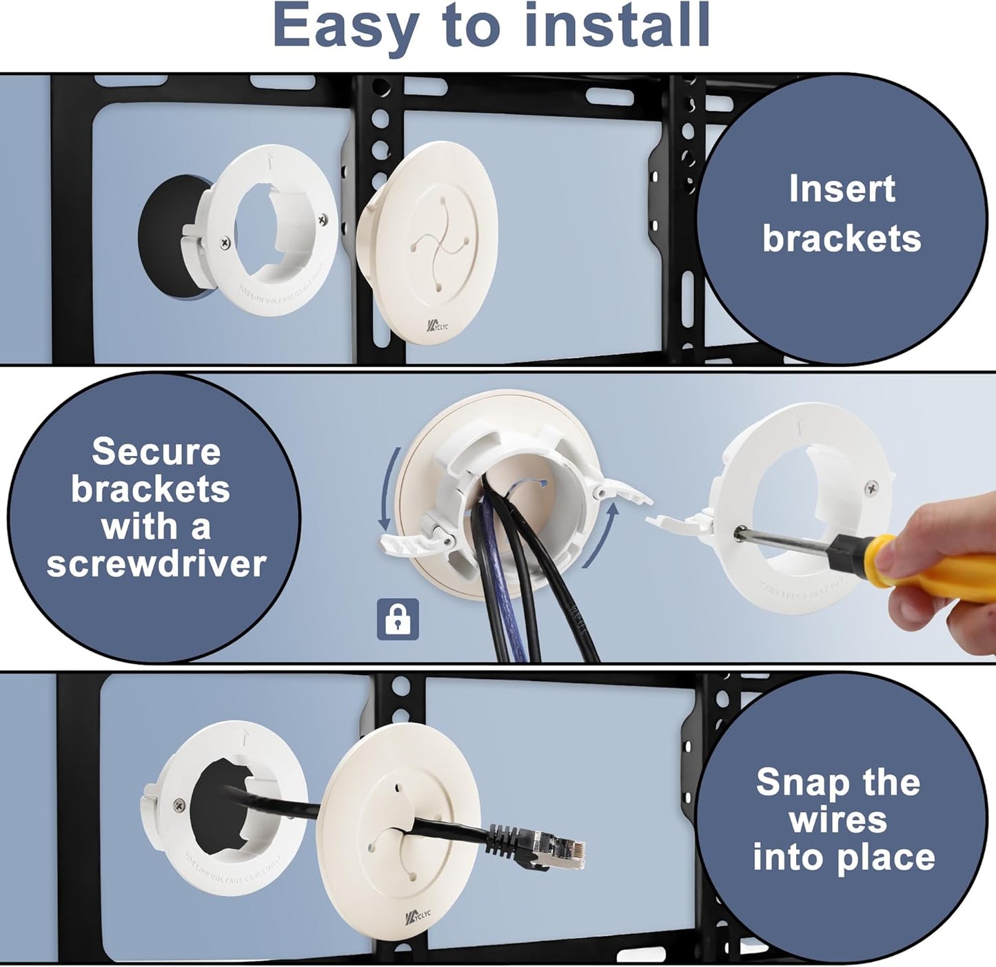 3in TV Cable Hider Wall Kit, YCLYC Large TV Cord Hider for Wall Mounted TV, TV Cord Covers for Wires on Wall Kit, Behind in Wall Cable Management Kit, Off White TV Wire Hider for Wall (2Pack)