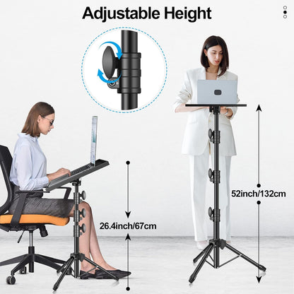 Projector Stand Tripod, Portable Laptop Floor Mount Adjustable Height 26 to 52 Inch with Gooseneck Phone Holder for Outdoor Movies-Detachable Computer DJ Racks