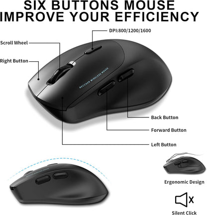 Wireless Keyboard and Mouse Combo with Wrist Rest, 2.4G Full-Sized Keyboard and Mouse Cordless, 3 DPI Adjustable Silent Mouse, Dual-System Keyboard for Computer/Laptop/Windows/Mac(Black)