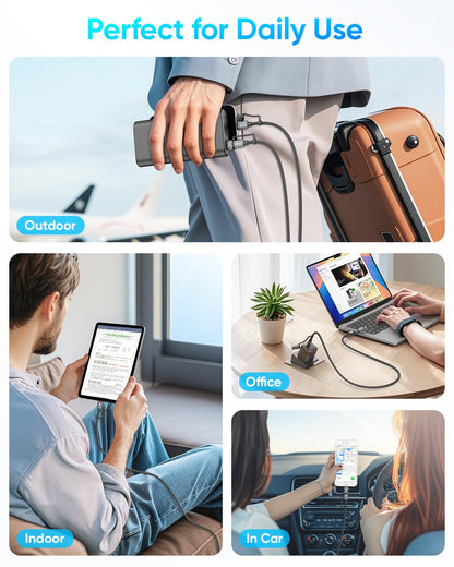 SUNGUY 4-in-1 Charging Cable 3FT, MAX 240W Multi Charge Cable with Lighting/Type C/USB A Port, USB A/Lighting to USB C Cable Adapter for iPhone 16/15/14 Pro Max, Galaxy S24 S23 S22 and More