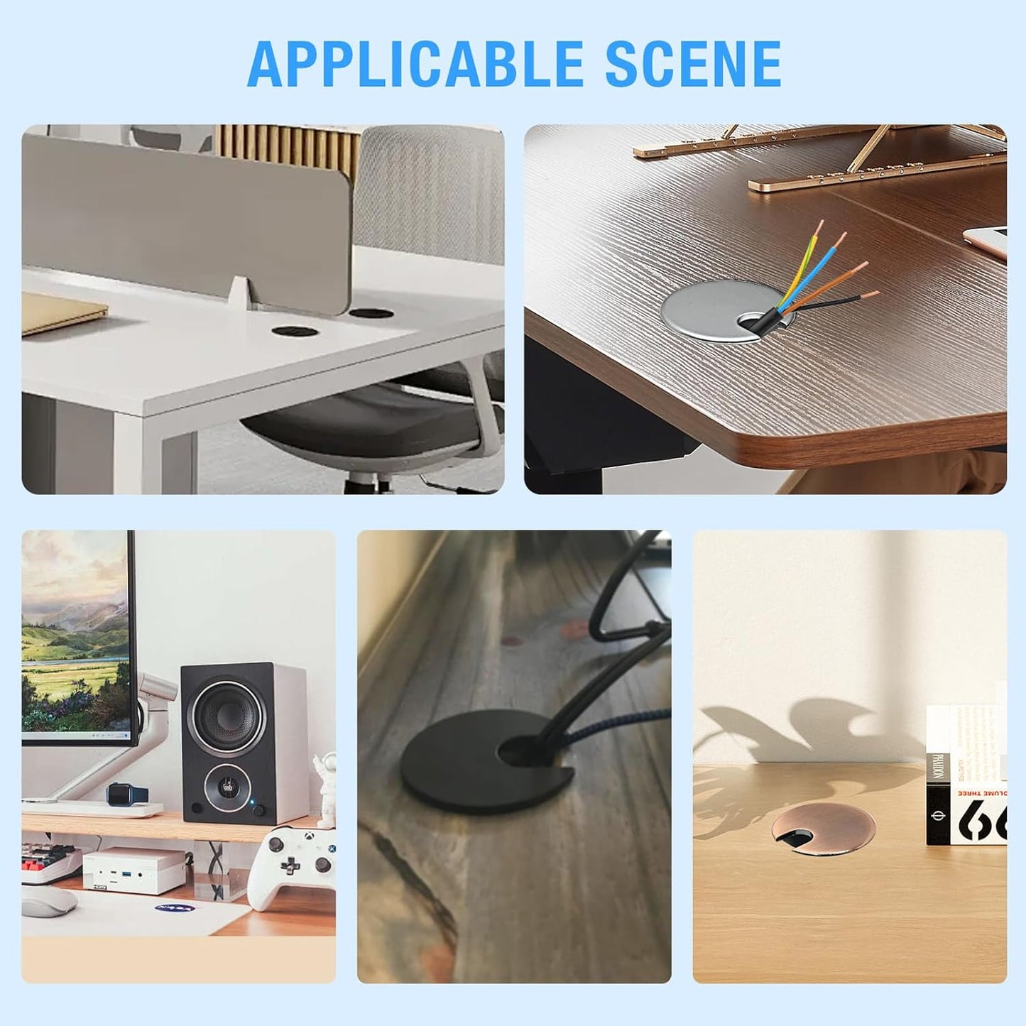 Desk Grommet 1-3/8" (35 mm), Desk Cord Hole Cover, Cable Grommet Metal Zinc Alloy Materilal, Desk Hole Grommet for Office and Home Table Cable, Detachable Cable Cord Organizer (Matte Silver 2 Pcs)