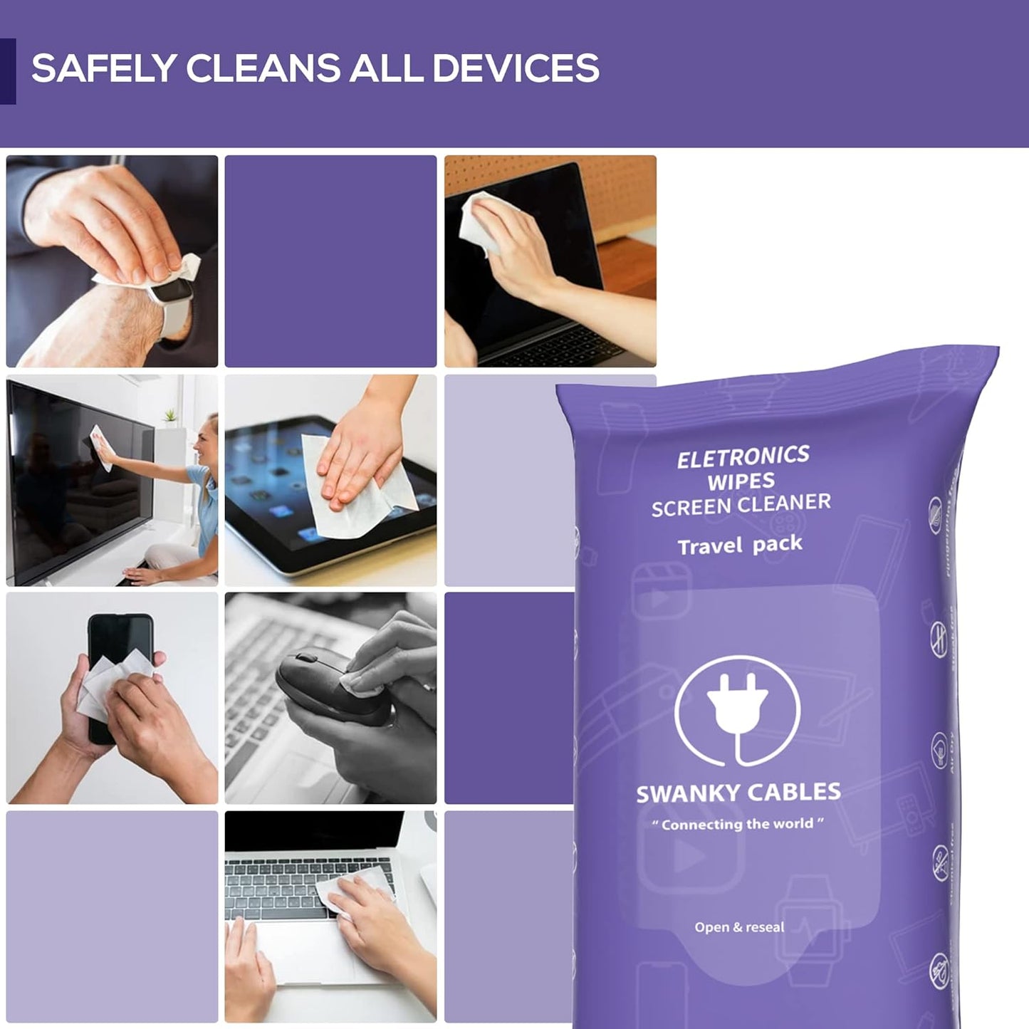 Screen Cleaner Wipes: Electronic Wipes for Screens - Computer Screen Wipes for Lens, Phone, Tv Screen and Monitor Cleaning - Tech Wipes & Microfiber Cloth (Soft Wipes, 120 Count)