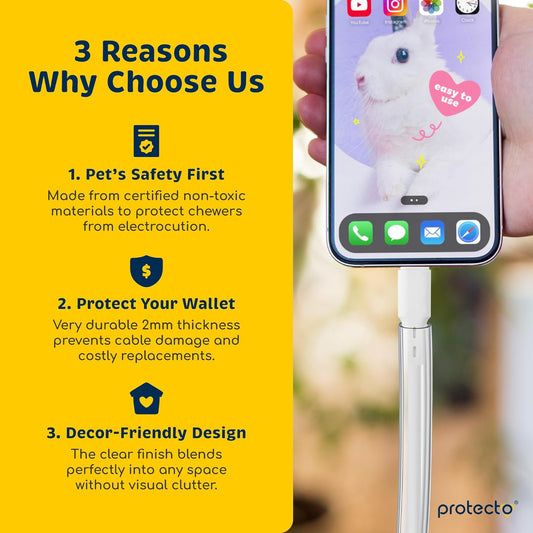 PROTECTO 2-Pack Heavy Duty Cord Protectors from Pets No Chew Solution, 10ft Easy to Use Dog & Cat Cord Protector, Clear & Odorless Critter Cord Covers for Pets, Power Audio Video Wire Protector Tubing