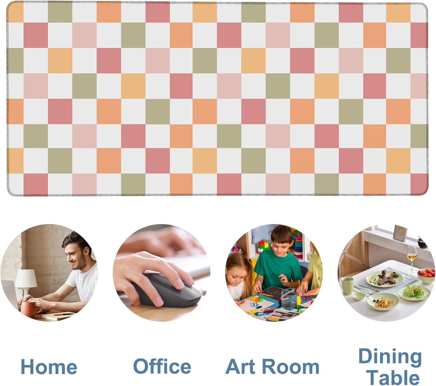 Gaming Desk Pad Large Extra Length Multicolored Chess Board Mouse Pad Keyboard Laptop Non-Slip Waterproof with Rubber Base Thick Stitched Edge Mouse Mat for Office Home 35.4 x 15.7 Inches