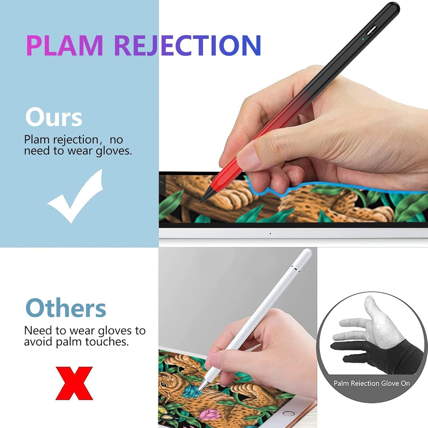 Stylus Pen for iPad 2018-2023 with Palm Rejection, Active Pencil for iPad 10th/9th/8th/7th/6th Gen, for iPad Pro 11/12.9 inch, for iPad Air 5th/4th/3th Gen, for iPad Mini 6th/5th Gen (Black and Red)