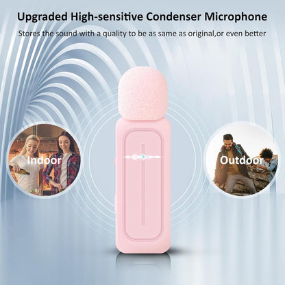 2 Pack Wireless Lavalier Microphone for iPhone iPad Android with Charging Case - 7H Clip on Lapel Microphone Wireless for Video Recording Vlogging, YouTube, Interview, 3 Mode Denoise (Pink)