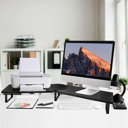 Dual-Monitor Stand for Desk - Large Adjustable Length and Angle Riser for 2 Monitors, Double Computer Desktop Organizer, Shelf for TV, Laptop, Printer