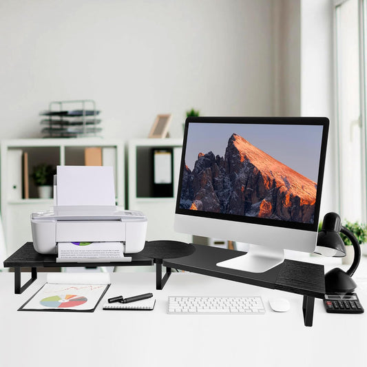 Dual-Monitor Stand for Desk - Large Adjustable Length and Angle Riser for 2 Monitors, Double Computer Desktop Organizer, Shelf for TV, Laptop, Printer