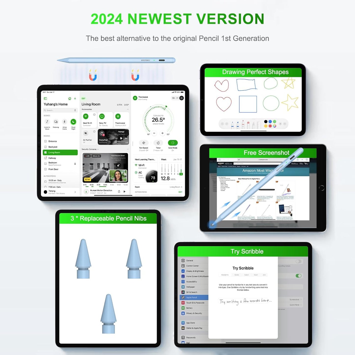 Stylus Pen for iPad 2018-2025: 15 Mins Fast Charging Pencil 1 Generation with Tilt Sensitivity Palm Rejection - Work for iPad Air 3 4 5 M2 M3- Pro 11" 12.9" M4 - Mini 5 6 - iPad 6 7 8 9 10 11 (Blue)