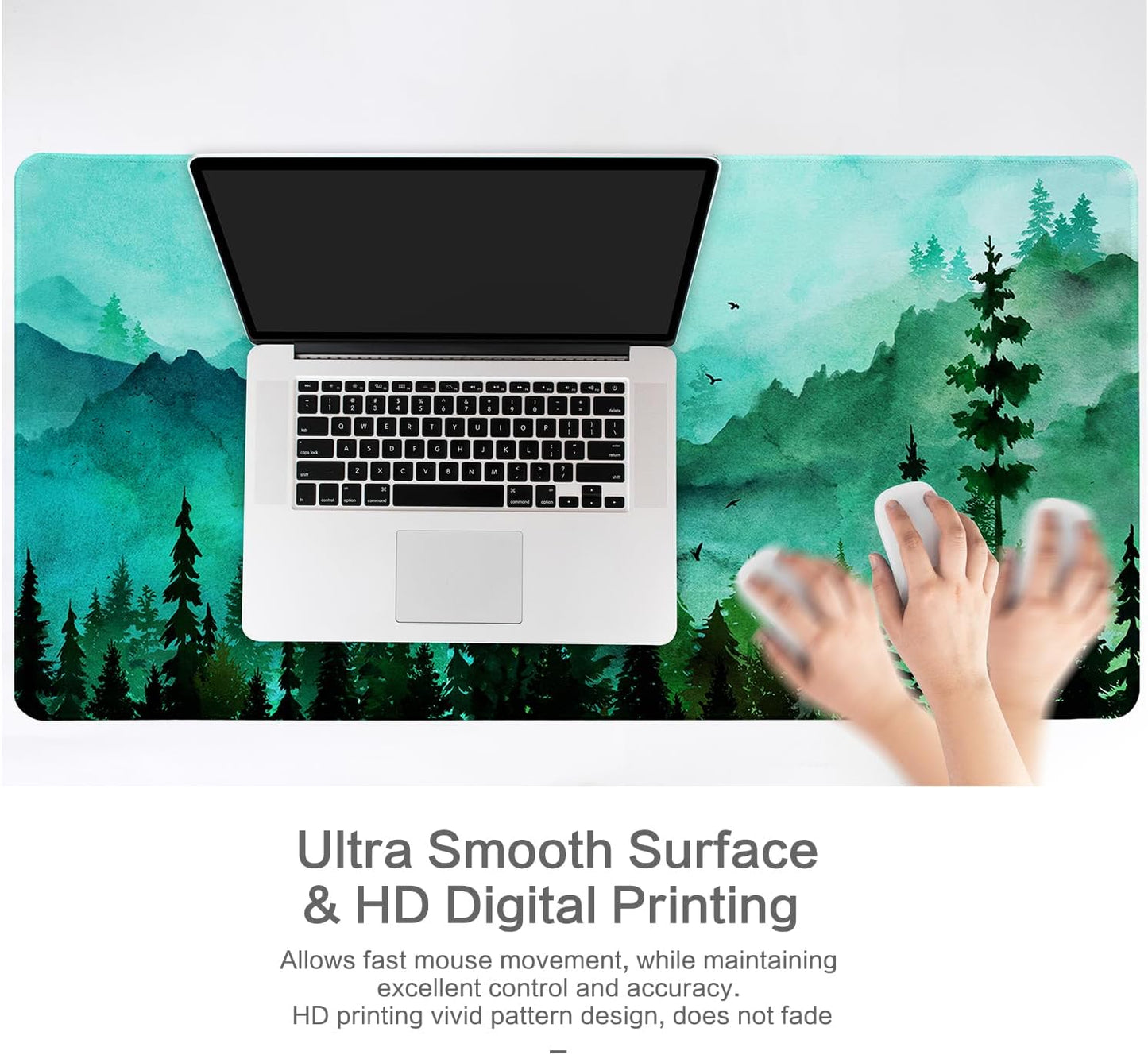 Lokigo Green Forest Mouse Pad, Waterproof Extended Large Gaming Mousepad with Non-Slip Rubber Base Stitched Edges Desk Pad Keyboard Writing Desk Mat Office Home Study 31.5"x15.7", Mountain