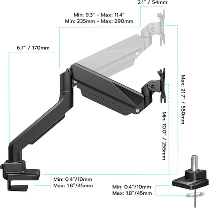 ARES WING Ultrawide Single Monitor Arm, Heavy Duty Monitor Mount for 13"-45" Curved Screens, Adjustable Stand for Desk with C-clamp & Grommet Base up to 40 LBS, Black