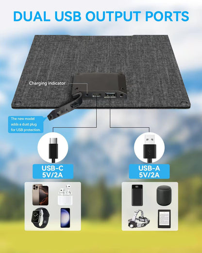 Ecosonique 15W Small Solar Charger Panels with USB C USB A Fast Charging Foldable Emergency Power Panels for Camping Backpacking Compatible with Cell Phone, iPhone, Samsung Galaxy, Google Pixel, LG