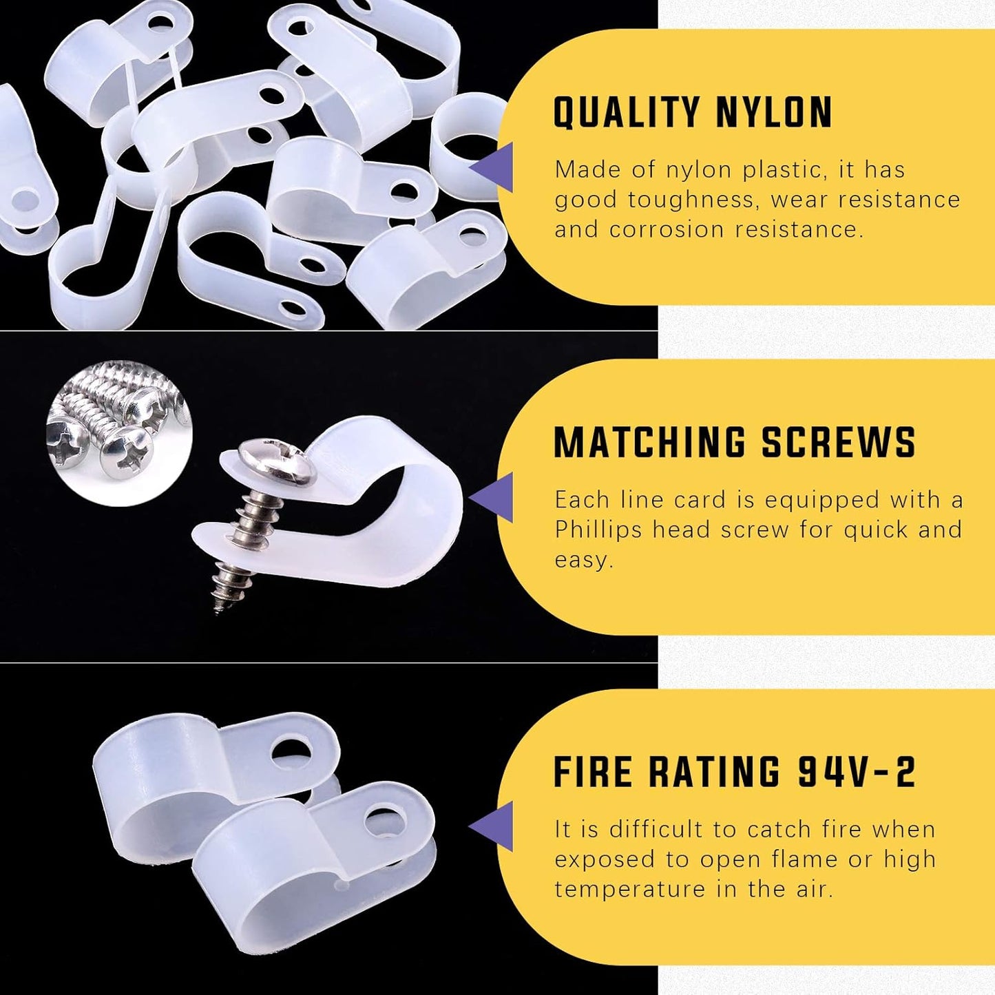 Swpeet 120 Pack White 1/2 Inch Nylon Plastic R-Type Cable Clips Clamp Kit, Nylon Screw Mounting Cord Fastener Clips with 120 Pack Screws for Wire Management (1/2 Inch, White)