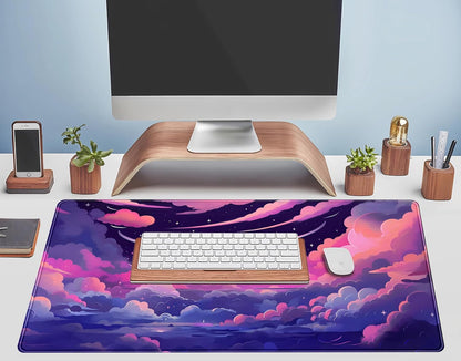 Pastel Pink Purple Clouds Moon Mouse pad Desk Mat, Cute Space Deskmat XXL Large Extended Mousepad Gaming Desk Pad, Big Laptop Computer Keyboard and Mouse Pad Mat for Women Office Decor 31.5x15.7 in
