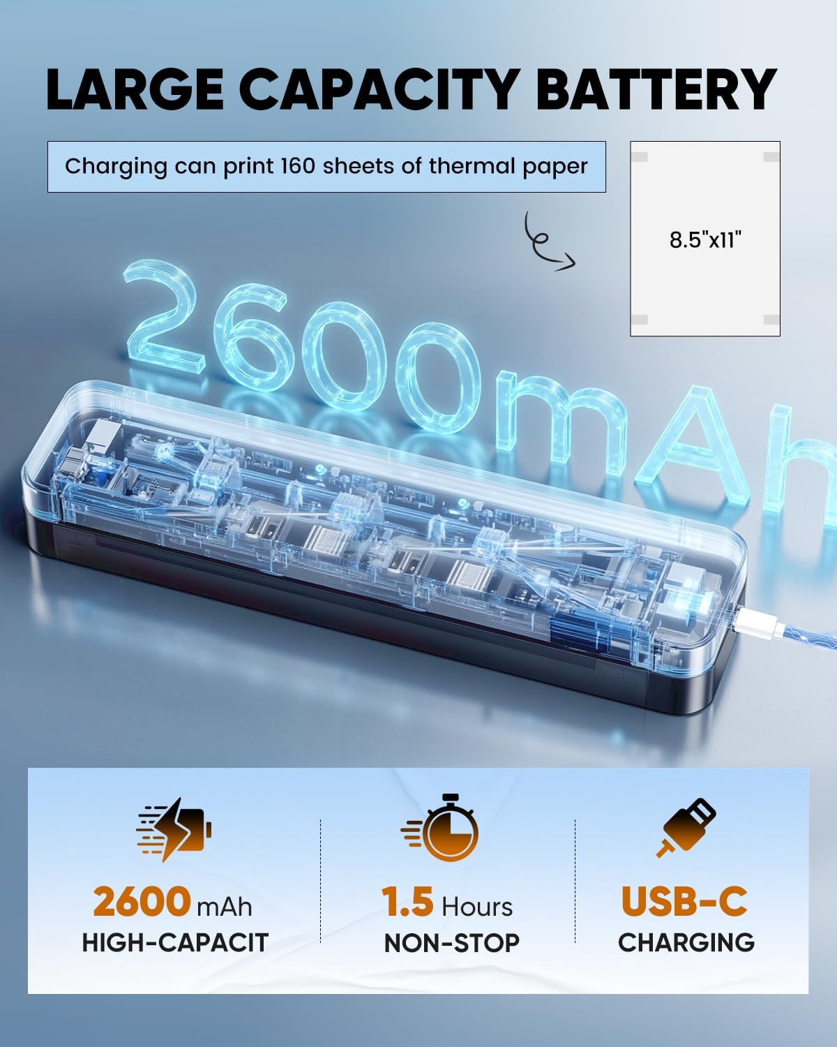 Saker Wireless Thermal Mobile Printer - Inkless, Portable Printer, Supports 8.5" X 11" US Letter & A4 Size, Compatible with Phone & Laptop - Ideal for Home, Car, Office & Travel