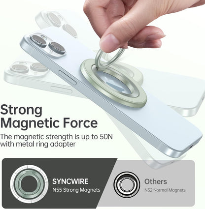 Syncwire Magnetic Phone Ring Holder for MagSafe, Magnetic Cell Phone Grip Stand Finger Ring Kickstand with Two-Sided Magnets Compatible iPhone 16 Pro Max 15 14 13 12 Android, Green