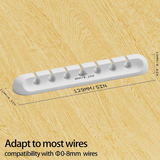 USB Cable Organizer Clips Cord Holder,6 Packs (7-Slots) White Self Adhesive Desk Cord Cable Management