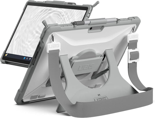 URBAN ARMOR GEAR UAG Designed for Microsoft Surface Pro 11/10/9 Case Plasma Healthcare White/Gray Dropproof Rugged Protective Cover with Multi-angle Built-in Kickstand Pen Holder Hand & Shoulder Strap