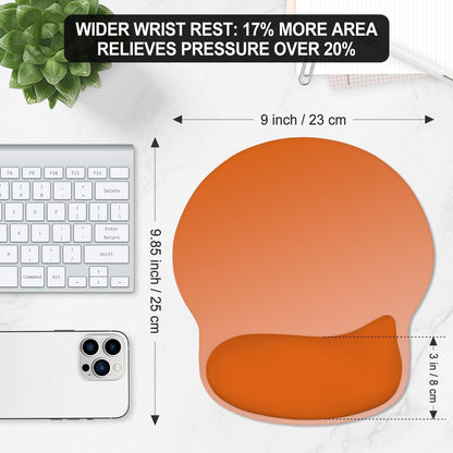 ITNRSIIET Ergonomic Mouse Pad with Wider Memory Foam Wrist Rest +17% - Curved Cushion Reduces Pressure 20%, Pain Relief, Non-Slip, Smooth, Cute Colors, 9.85 x 9 in, Peach Gradient
