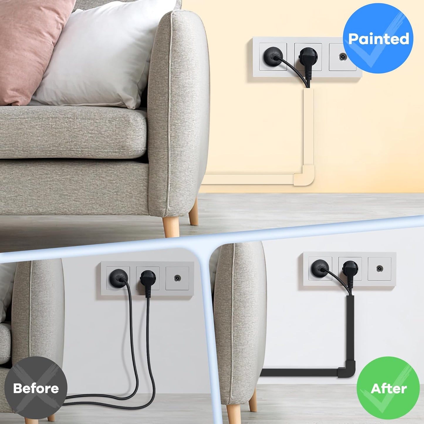 126in Cord Hider Kit, Wire Hiders for TV on Wall, Paintable Cable Management Kit, Wire Cover for Wall Mount TV, Hide Wires Along Wall, Black Cord Cover Wall Wire Management, 8xL15.7in W0.95in H0.55in