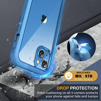 Miracase Compatible with iPhone 13 case 6.1 inch, 2023 Upgrade Full-Body Glass Clear Case Bumper Case with Built-in 9H Tempered Glass Screen Protector for iPhone 13 (Capri Blu)
