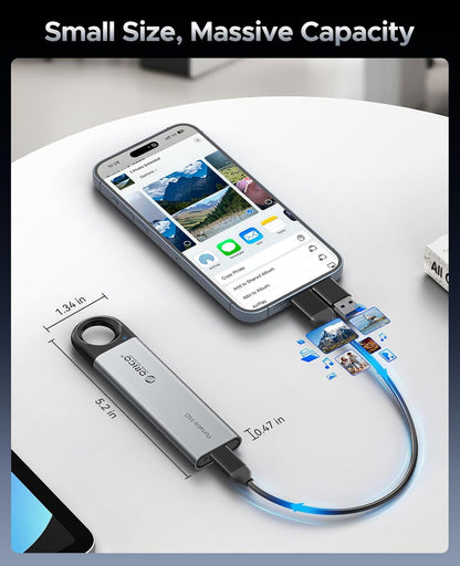 ORICO 4TB Portable SSD, Up to 460MB/s Speed External Solid State Drive, Hanging Hook Design, Plug & Play, USB-C & A 2-in-1 Cable, Portable Storage for Type-C Smartphones, Tablets, Laptops - C5C5