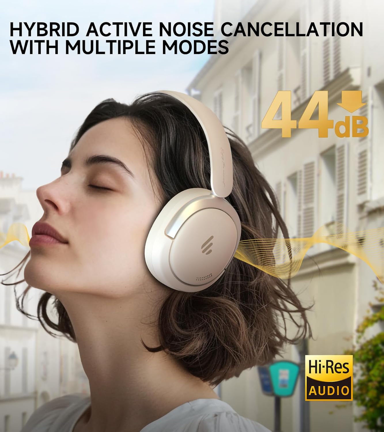 Atom Max - Hybrid Active Noise Cancelling Headphones, Hi-Res Audio, Wireless Over-Ear, Foldable, 45H Playtime, Fast Charging, Customize via an App, Bluetooth v5.4, ANC Headphones, White