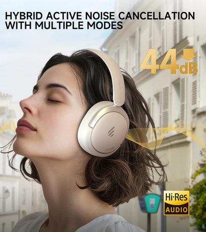Atom Max - Hybrid Active Noise Cancelling Headphones, Hi-Res Audio, Wireless Over-Ear, Foldable, 45H Playtime, Fast Charging, Customize via an App, Bluetooth v5.4, ANC Headphones, White