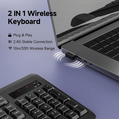 Redragon BK-7367 2.4G Wireless Keyboard, Membrane Computer Keyboard with 10 Individual Multimedia Keys, Spill Resistant Adjustable Kickstand AA Battery