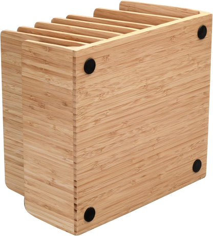MobileVision Bamboo Device Organizer for Smartphones, Tablets and Laptops, 7 Slots With Extra Wide Slots for Laptops