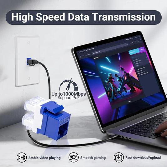 RJ45 Cat6 Keystone Jacks 25-Pack, Ethernet Keystone Jack, 180 Degree Punch-Down Cat 6 Keystone Jack Slim Profile for Wall Plates & Patch Panels – Blue