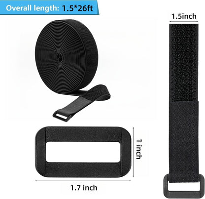 26ft 1.5 Inch Wide Cable Straps, Jumpso Adjustable Fastening Hook and Loop Straps with 20 Buckles, Reusable Nylon Cut-to-Length Cinch Straps for Organizer or Storage, Black