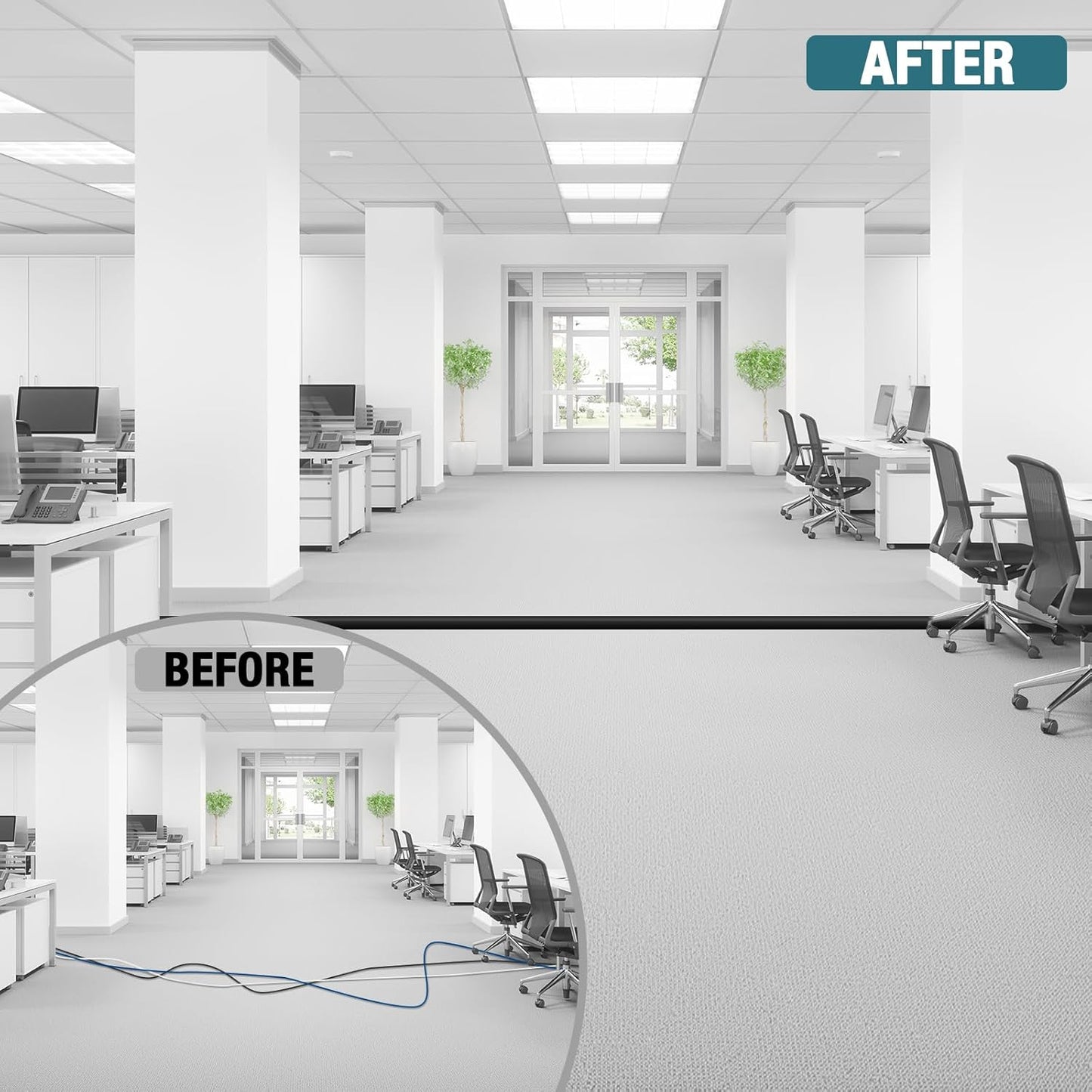 Floor Cord Cover, Cable Protector, 0.63W x 0.31H inches, Wire Cover for Extension Cords, Floor Cable Covers Prevent Cable Trips (Black, 50-10 Feet)