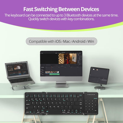 Nillkin Pocket Foldable Keyboard with Touchpad & Wireless Bluetooth, Portable Travel Keyboard for Home or Mobile Office Replaces Keypads and Mouse Combo, Compatible with iPad, Laptop, Tablet - Black