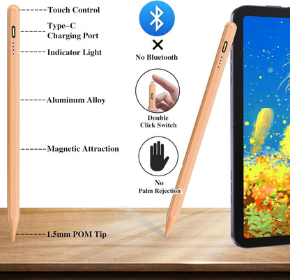Stylus Pen for Touch Screen, Rechargeable Active Magnetic iPad Pencil UniversalTablet Pencil Stylus Pen for iPad/Pro/Air/Mini/iPhone Samsung/Android and Other Smartphone Devices-Orange