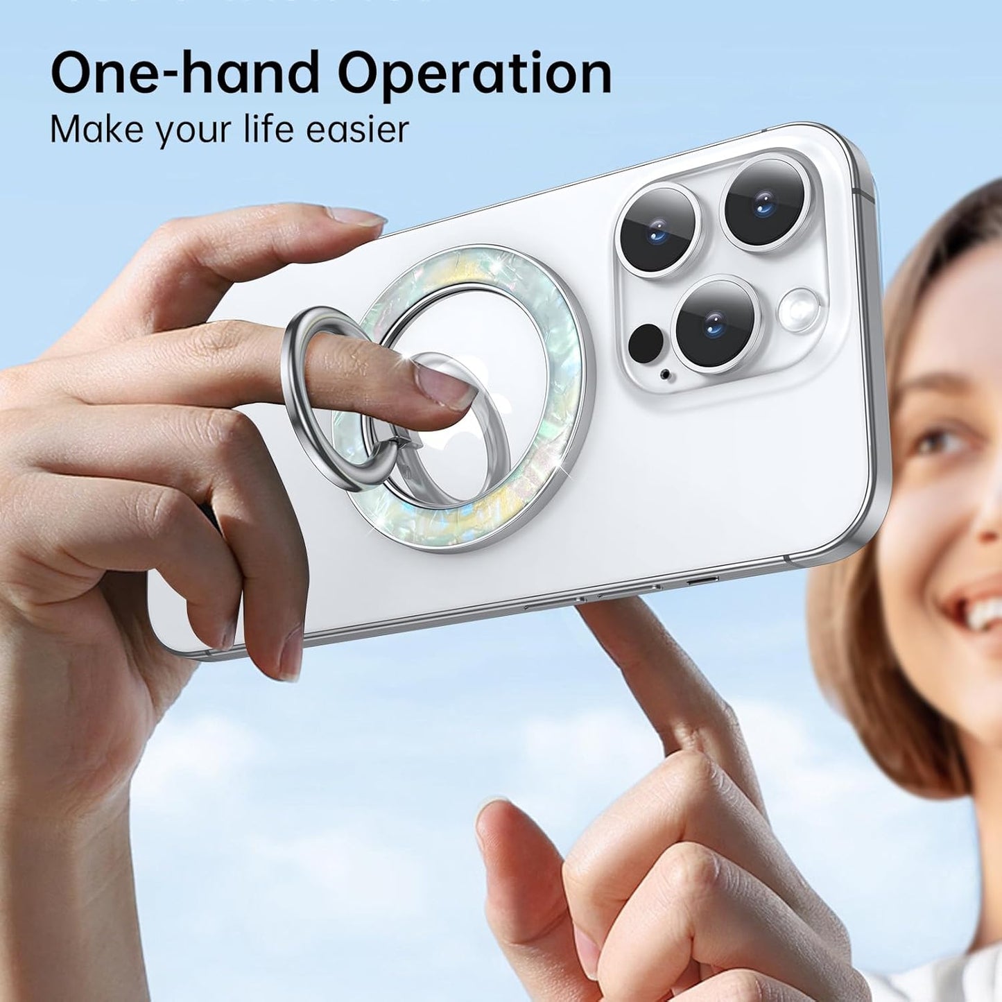 Syncwire Magnetic Phone Grip for MagSafe, Colorful Shell Magnetic Phone Ring Holder, 360° Rotation Floating Effect Cell Phone Ring Stand MagSafe Ring for iPhone 16 Pro Max 15 14 13 &All- Pearly Luster