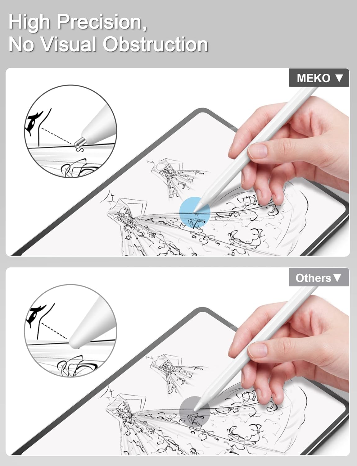 MEKO 4 Pack Upgraded 0.72mm Fine Ponit Precise Replacement Tips for Apple Pencil 1st/2nd Generation & Logitech Crayon, Wear-Resisting Pen Nibs for iPad Pro/Air/Mini Pencil - White