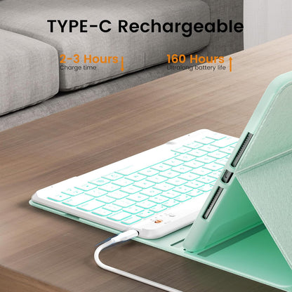 OYEEICE for iPad 9th Generation Case with Keyboard - Backlit Wireless Detachable Folio Cover with Pencil Holder for iPad 9th/8th/7th Gen, iPad Pro 10.5" & iPad Air 3rd Gen - Green