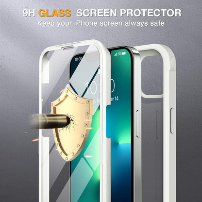 Miracase Glass Case for iPhone 13 Pro Max 6.7 inch, Upgrade Full-Body Clear Bumper Case with Built-in 9H Tempered Glass Screen Protector for iPhone 13 Pro Max, Rice White
