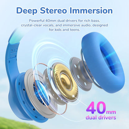 EarFun K4NC Active Noise Cancelling Headphones for Kids, 120H Playtime, 74/85/94dBA Volume Limited, Kids Bluetooth Headphones with Mic, Bluetooth 5.4, Stereo Sound Kid Headset for School/Home/Travel