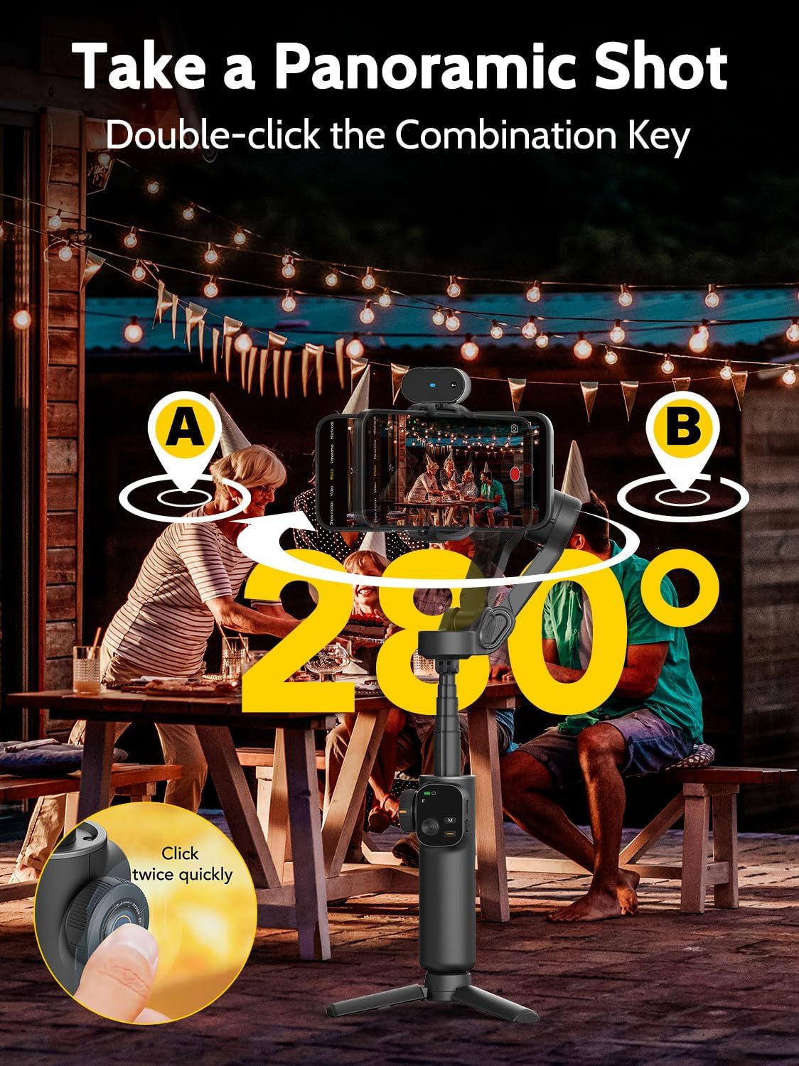 3-Axis Gimbal Stabilizer for iPhone & Android,NO APP AI Tracking,7.8' Built-in Extension Rod,Phone Stabilizer for Video Recording,OLED Display,Trigger Button,Sport,Vlogging(Smart V8 AI Black)