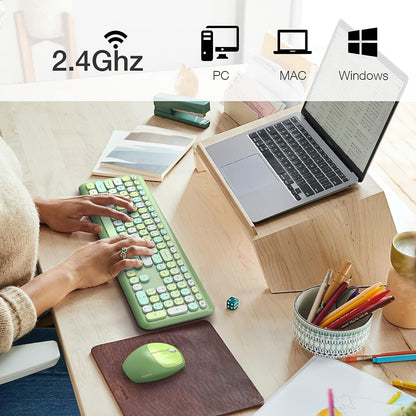 KNOWSQT Wireless Keyboard and Mouse Combo, Pale Green Full-Sized 2.4G Silent Keycap Colorful Keyboards, USB Dongle Plug Play, for Laptop, Windows, PC, Computer, Desktop