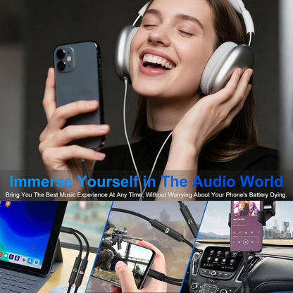 USB-C Headphone and Charger Adapter,2in1 USB C Splitter Dongle Cable with 60W Fast Charging Audio Adapter for iPhone 17 Pro Max 16e 16 Pro 15 Plus Samsung Galaxy A17 A16 A15 A36 A56 A55 S25 FE S24 S22