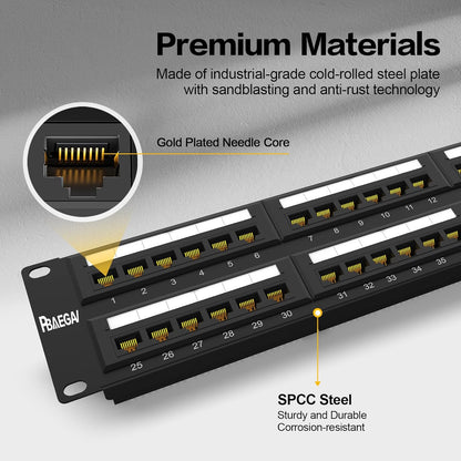 Patch Panel 48 Port Cat6【EC Listed】 2U Network Patch Panel Rackmount Punch Down19 inch RJ45 for 10 Gigabit Network,110 or Krone Impact Tools Compatible Without Cable Management(Cat6)