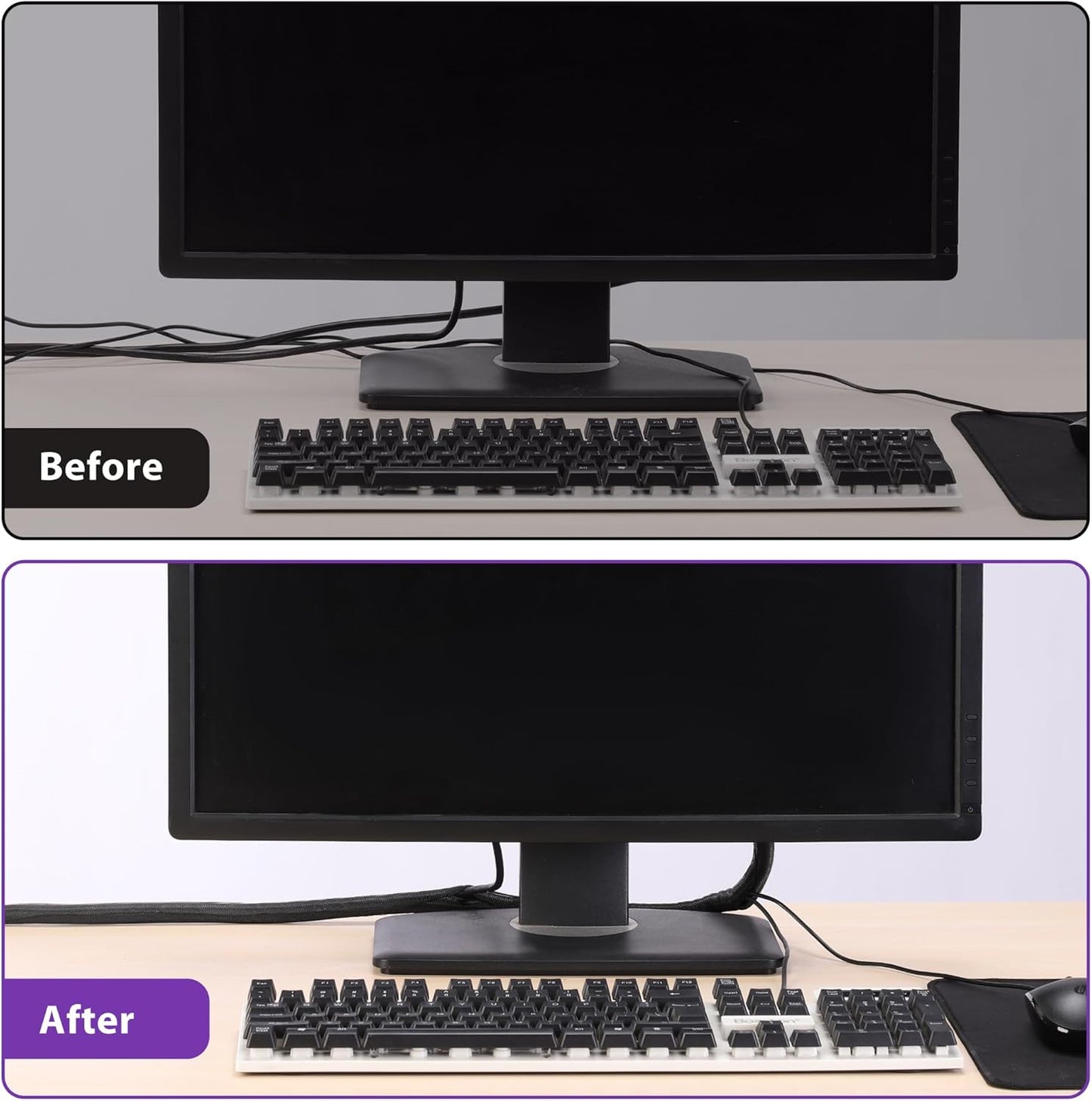 Cable Management Sleeve YCLYC 8.2ft - 1/4inch, Cable Wrap Cord Covers for Pets, Easy Install Cable Sleeves Cord Management, Flexible Computer Cord Organizer for Cords, Black Cable Covers