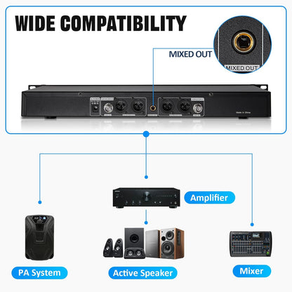 Wireless Microphone System 4 Channel UHF 4 Lavalier Lapel Headset Mics for Karaoke Church Speaking Conference Meeting Party, 4x25 Adjustable Frequency (4 Bodypack)