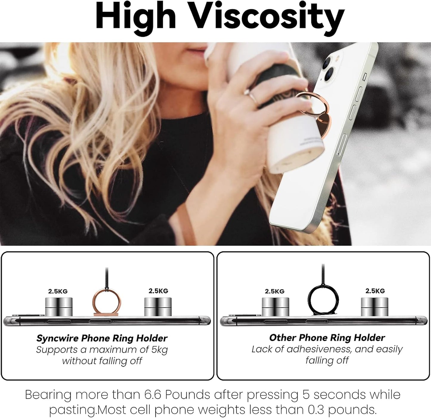 Metal Cell Phone Ring Holder Finger Ring Stand, 360 Degree Rotation Ring Kickstand Grip Holder for Magnetic Car Mount, Rose Gold